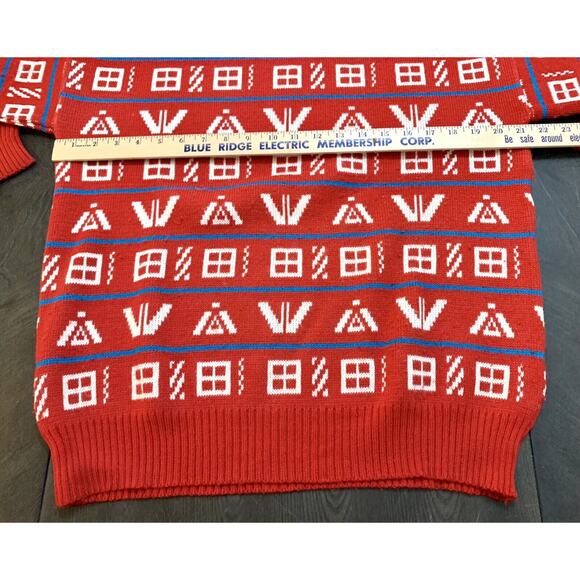Vintage 80s 90s Repage Sweater Red Geometric Symbols Size Medium M Romania - Picture 7 of 8